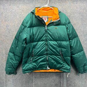 Lacoste Live Jacket Mens 52 Green Orange Puffer Hooded Down Filled Reversible